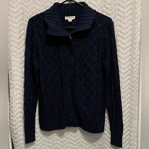 St. John's Bay Women's Knit Sweater Size PM Chunky Zip Front Long Sleeves Navy